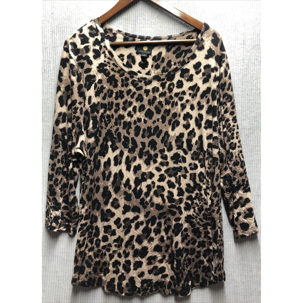 JM Collection Tunic Top Womens XXL Leopard Print Flowy Mob Wife Animal Print